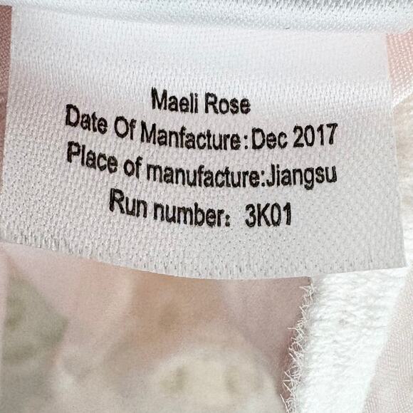 Mae-Li Girls Flower Lace Illusion Dress Short Puff Sleeve Pink Lining Size 7 - Picture 8 of 11